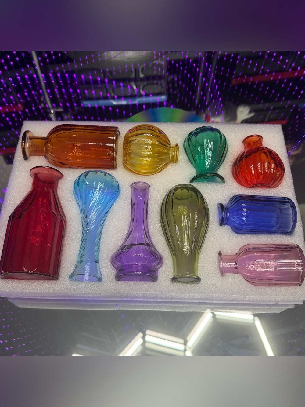 Colorful Assorted Mini Glass Vases - Blue, Purple, Green, Amber
